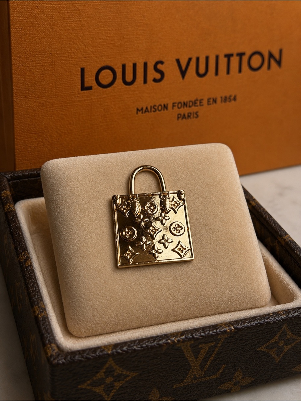 Louis Vuitton stamped Gold Padlock Charm Pendant Zipper pull